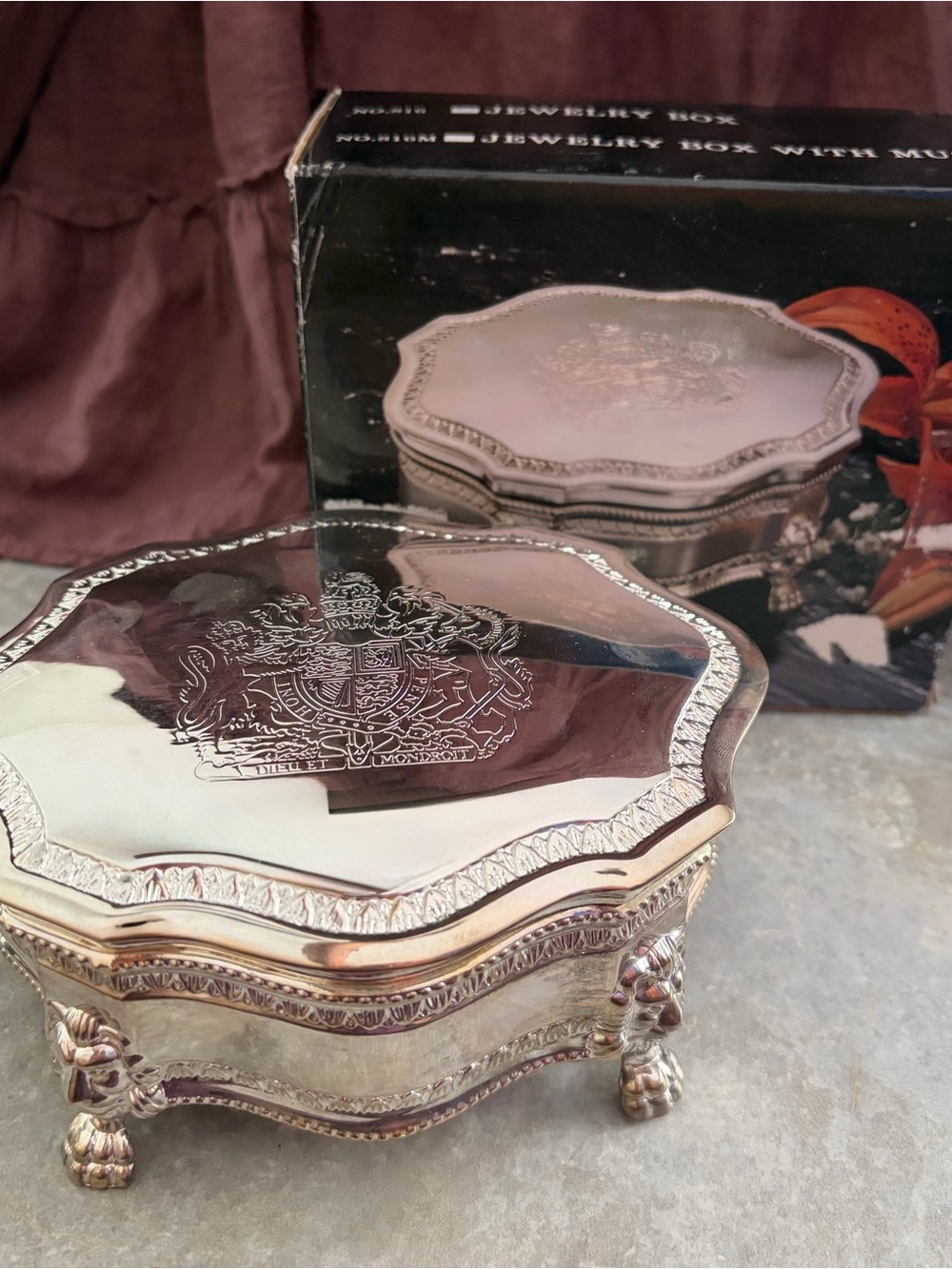Vintage International Silver Co. Footed Jewelry Box